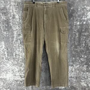 LL Bean Size 38W 29 Stretch Cotton Blend Corduroy Ribbed Cargo Pants Beige Zip